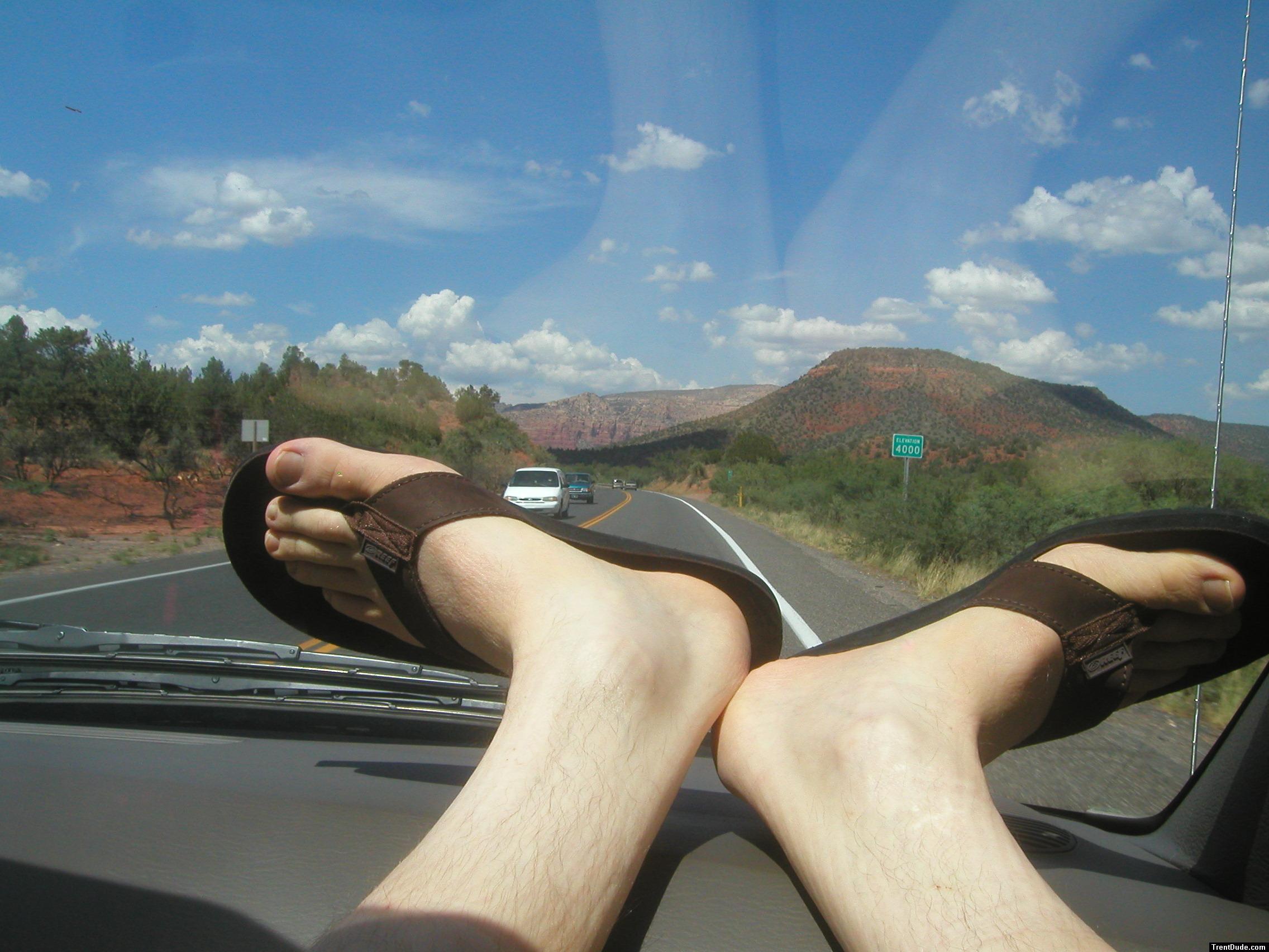 Feet in Reef slippers on an Arizona car ride