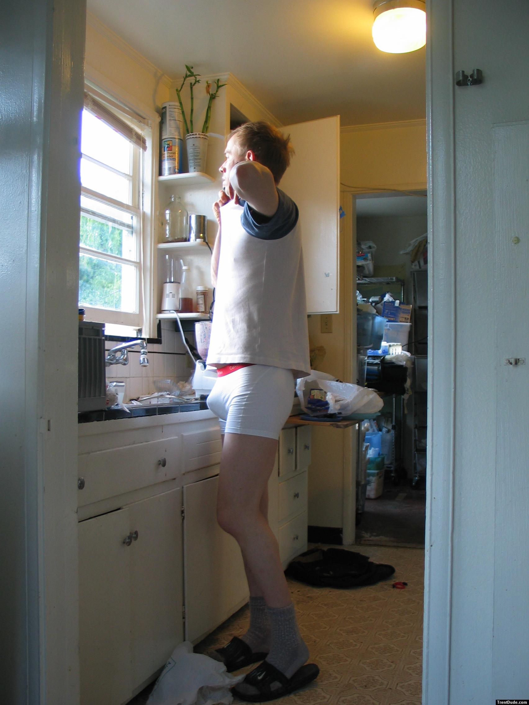 About to take of his t-shirt