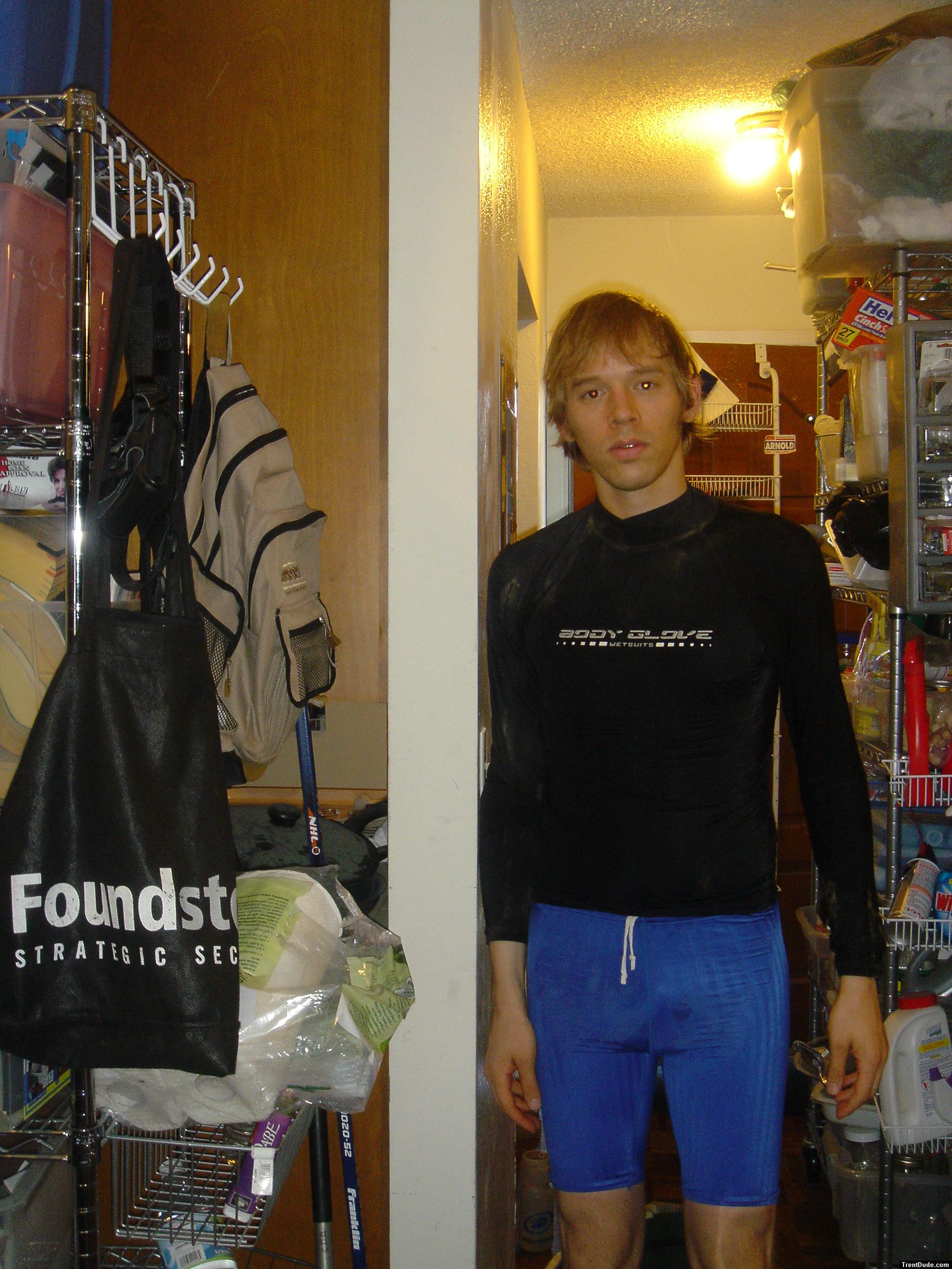 Trent with Body glove aqua top, Speedo aqua pants. - Front view