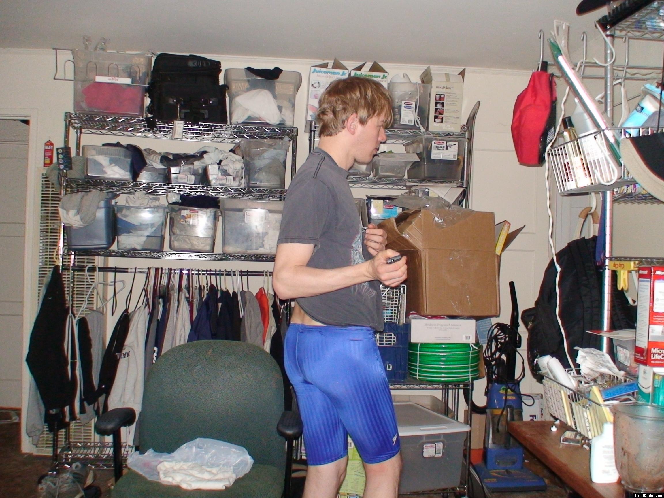 Blue Speedo jammer Swim trunks (butt)