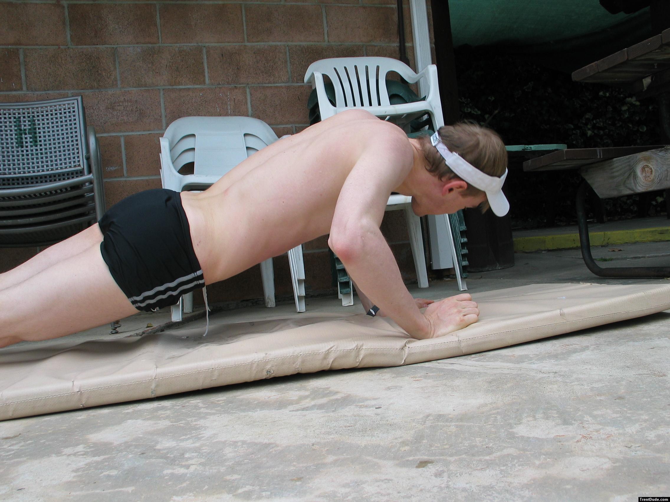 Push-ups in a Speedo Drag suit (rear, legs)