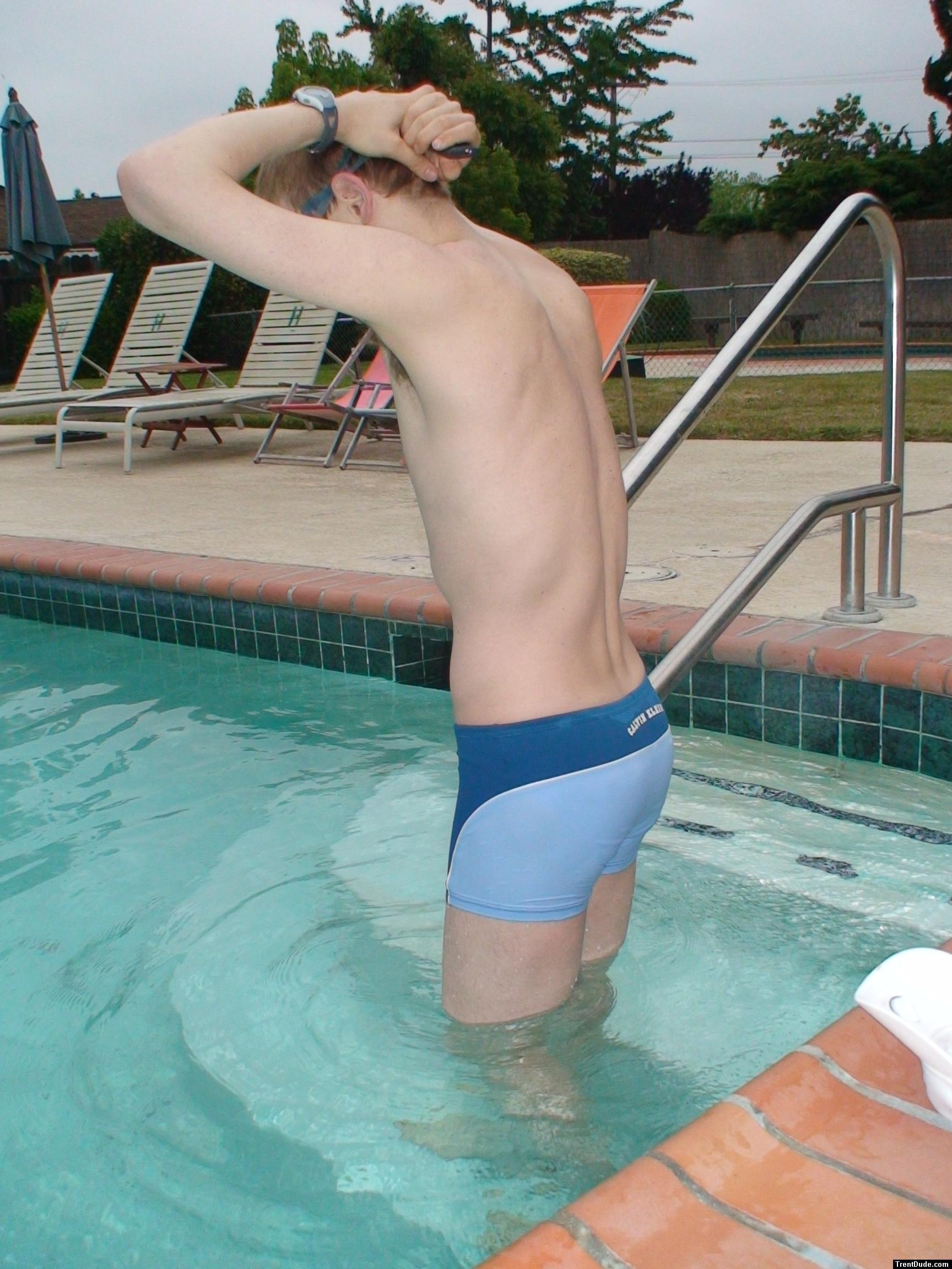 Back stretches (Calvin Kelin Swim Boxer - Lagoon/Marina - from Macys.com) (Best!) (butt)