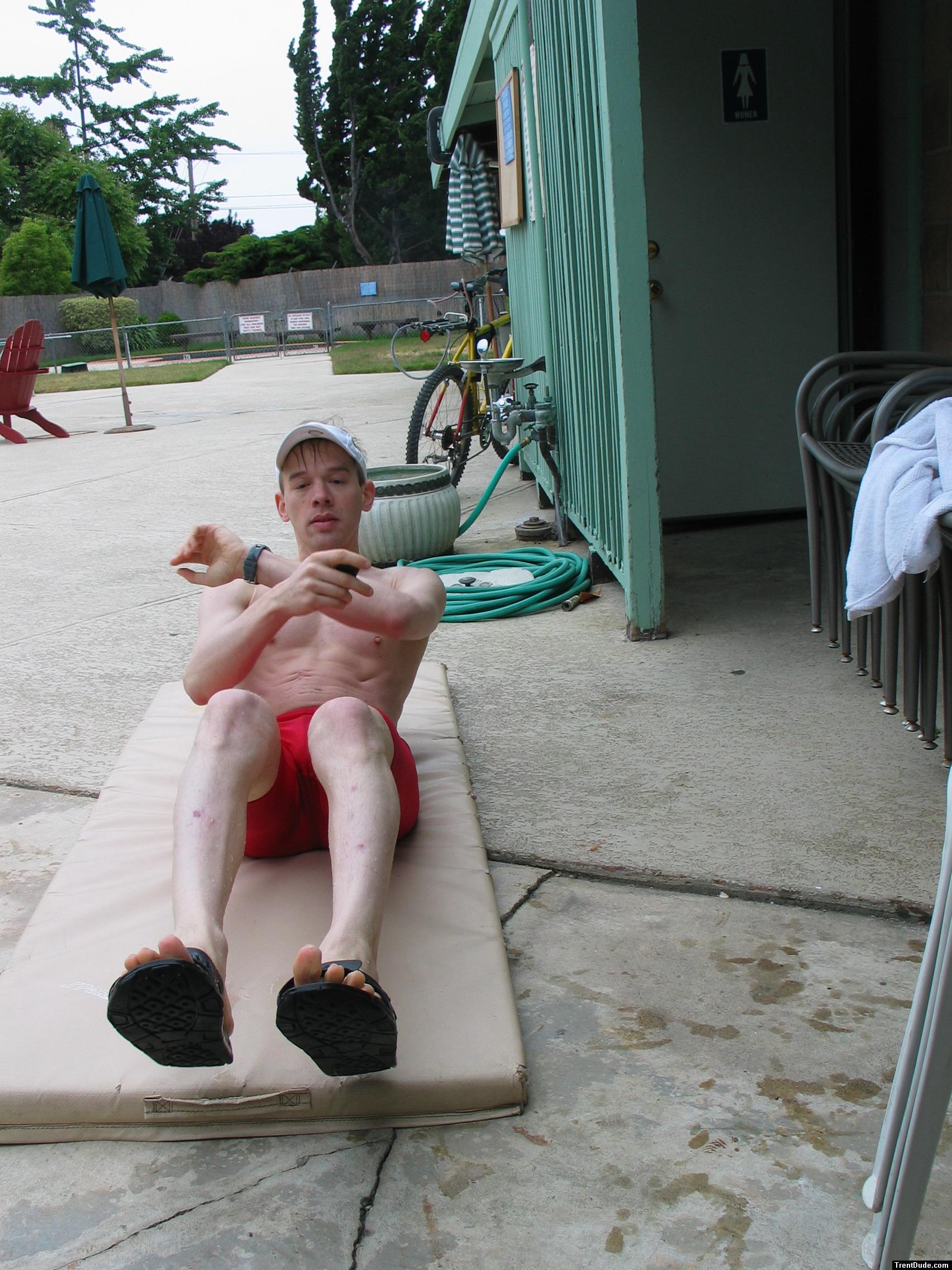 Doing sit-ups in the Dolphin jammer (toes)