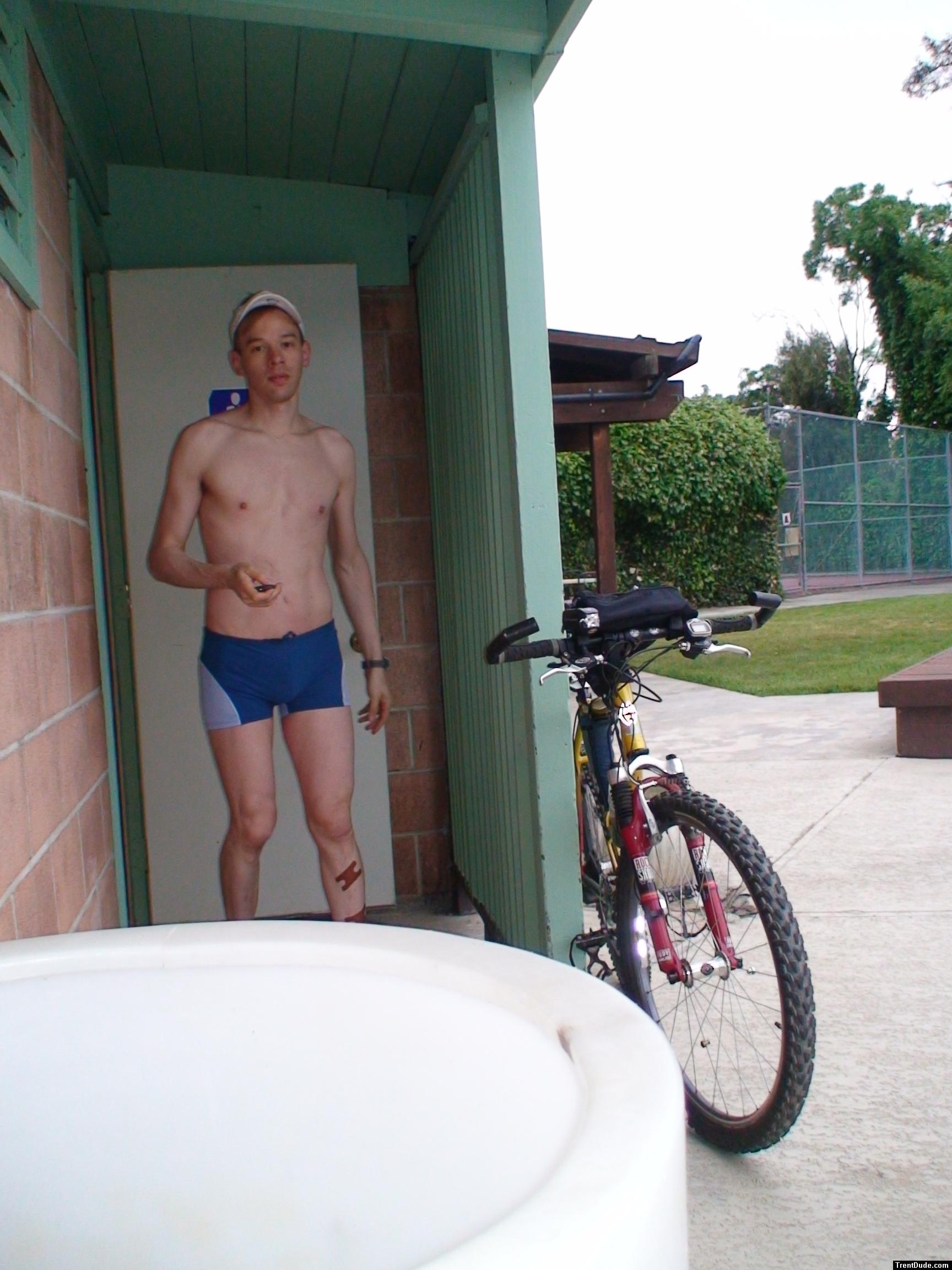 He biked to the pool again