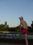morning streches in a Speedo Red Curve Line Square Leg Trunk