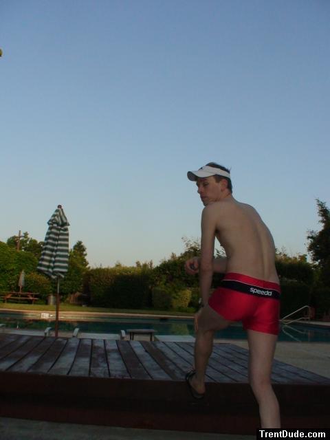 morning streches in a Speedo Red Curve Line Square Leg Trunk