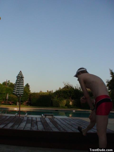 morning streches in a Speedo Red Curve Line Square Leg Trunk