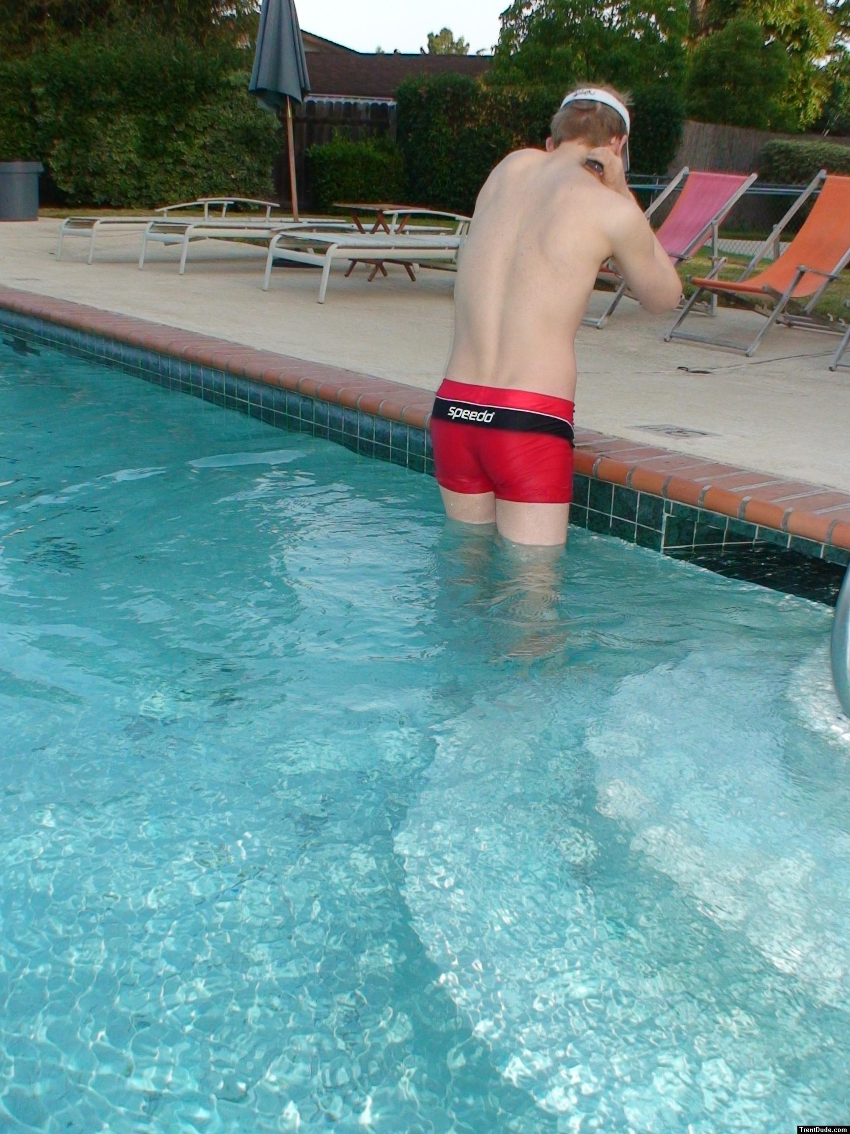 morning exercises in a Speedo Red Curve Line Square Leg Trunk (rear)