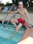 Swimmer in a red speedo square leg suit!
