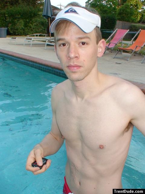 Swimmer in a red speedo square leg suit!