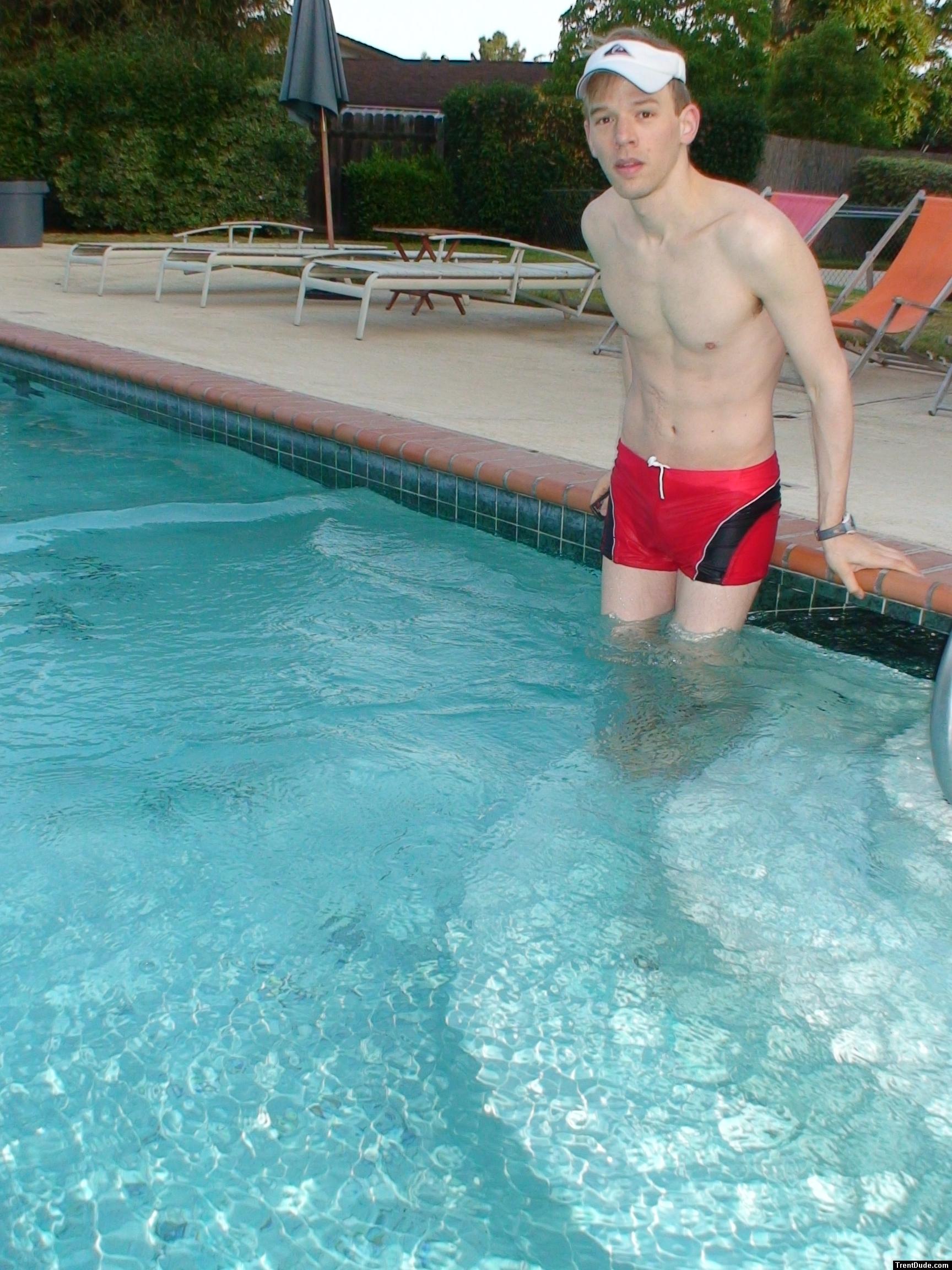 Swimmer in a red speedo square leg suit!