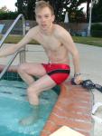 Happy to show his new red Speedo shorts