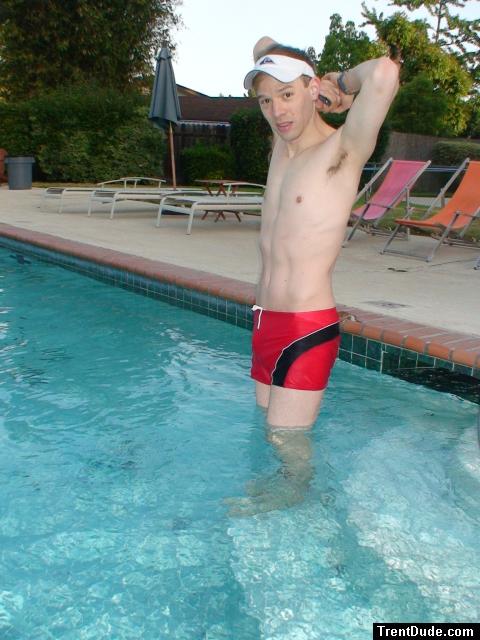 streching by the pool