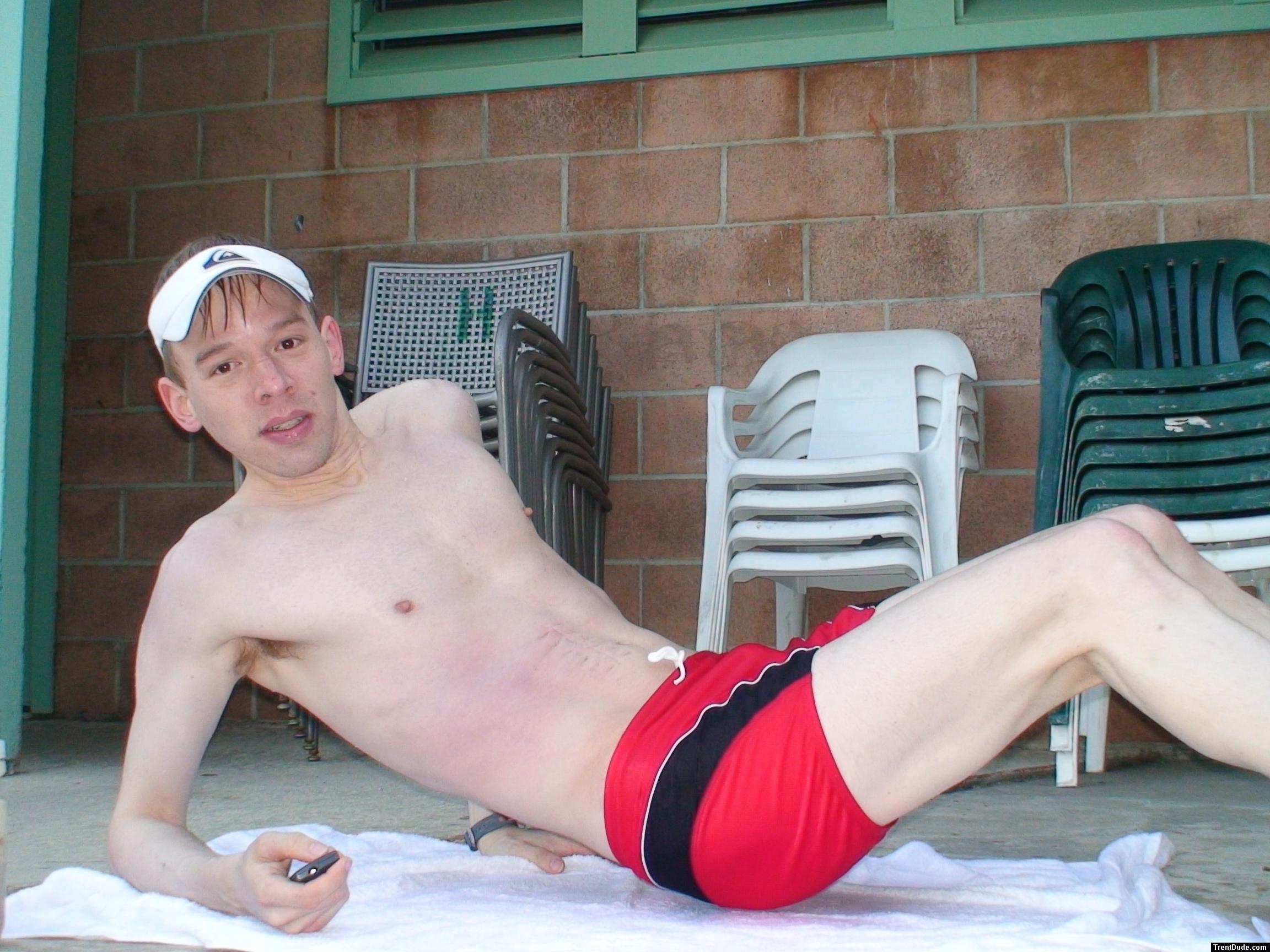 Sit-ups (in a Red Speedo Curve Line Square Leg Trunk from InternationalJock.com)