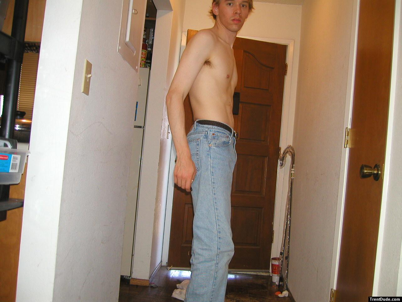 Trent shirtless in blue jeans