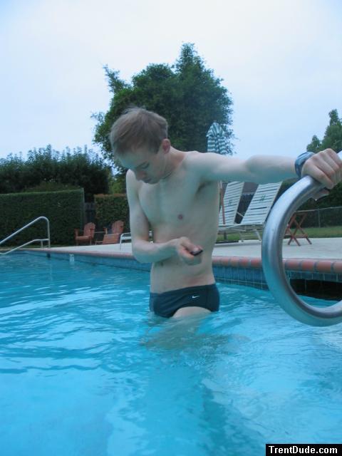 Green Nike speedo (stretching!)