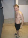Smiling in grey boxer briefs