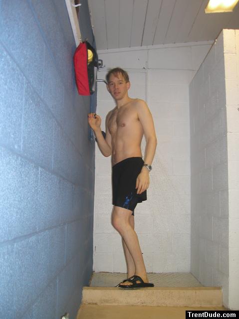 Speedo jammers and Nike slippers