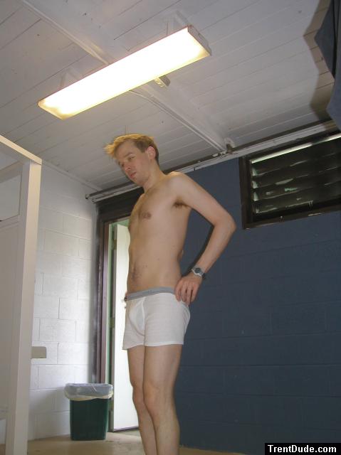 white hanes boxer briefs, changing in a bathroom (hairry chest)