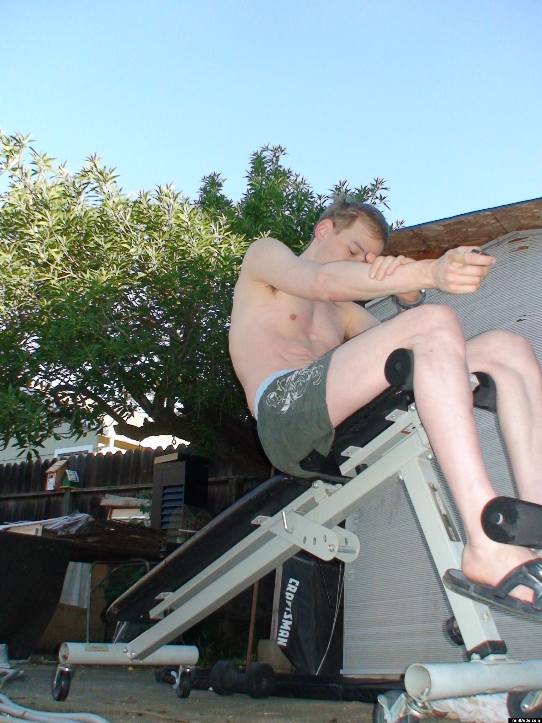 Sit-ups in boxer shorts