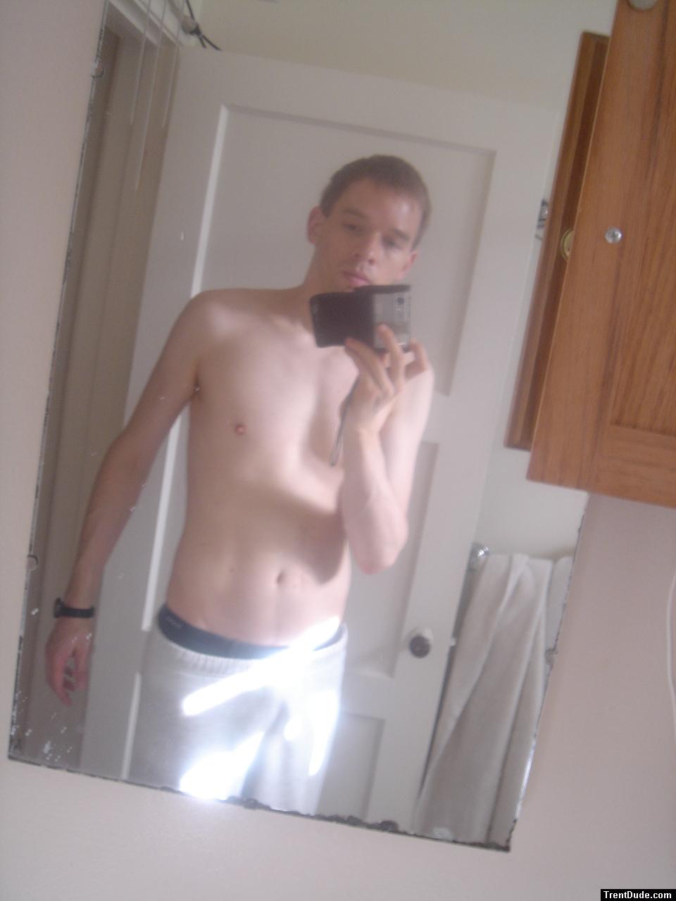 Shirtless in Great Sweatpants and blue Hanes