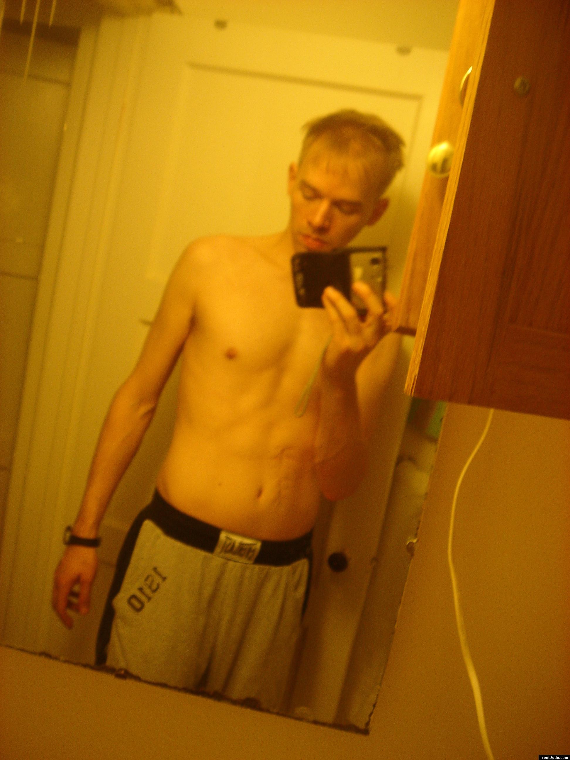 grey sweats and abs