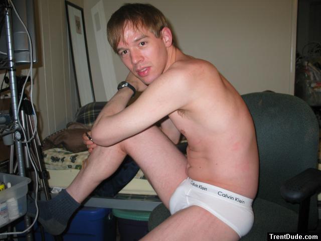 Stretching his legs in Calvin Klein white briefs