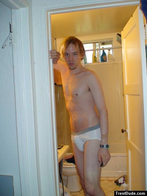 leaning in White Jockey briefs (goatee)