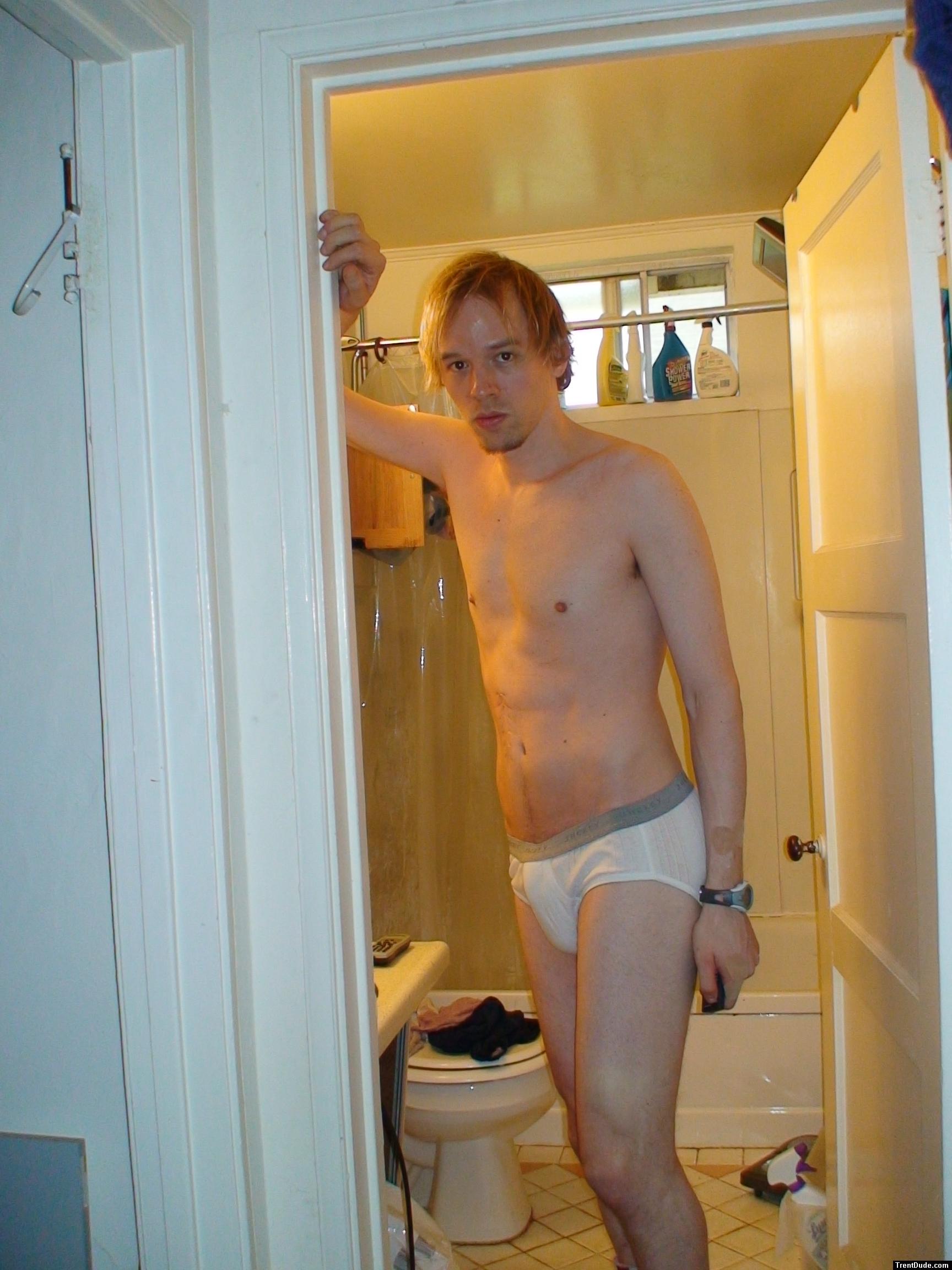 leaning in White Jockey briefs (goatee)