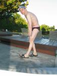 Stretching his calf muscles
