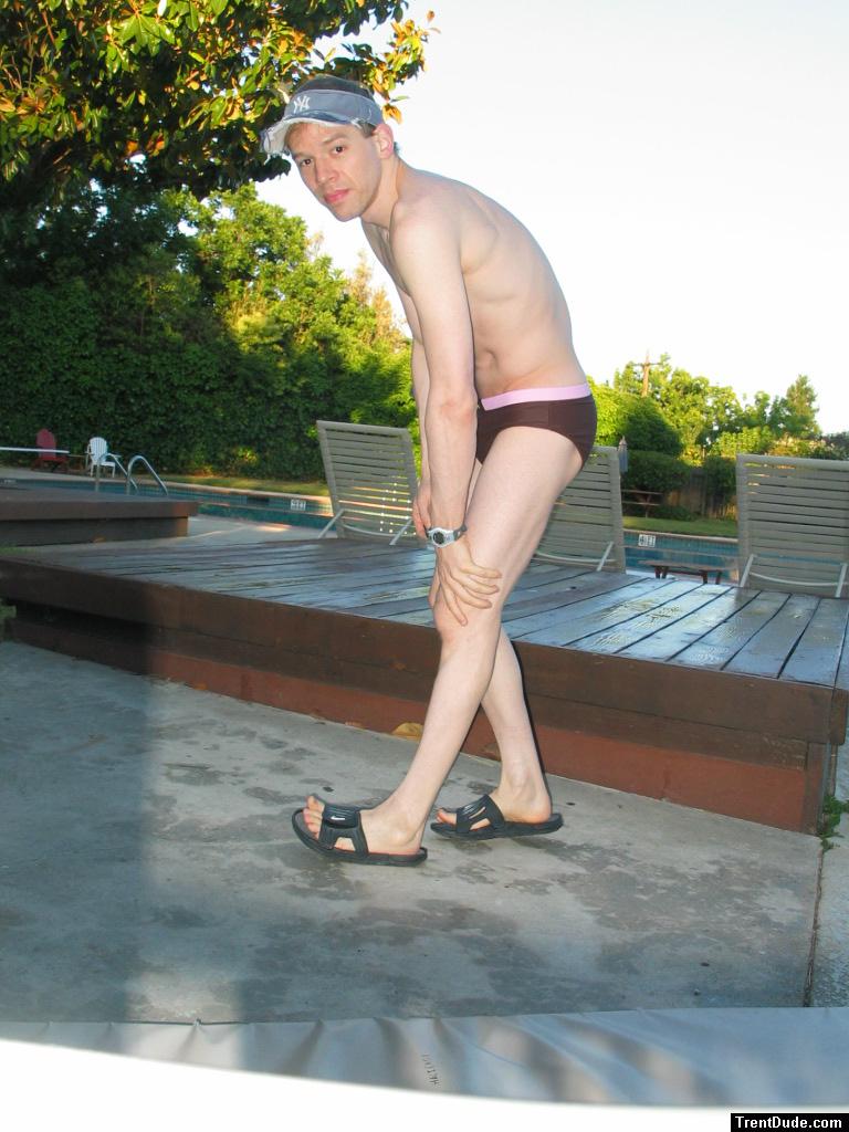 Stretching his calf muscles