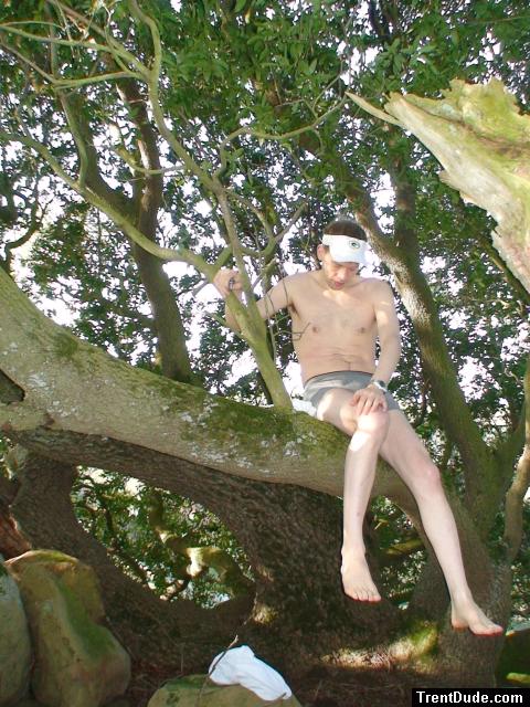 dangling legs from the manzanita tree branch