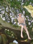 dangling feet from the manzanita tree branch