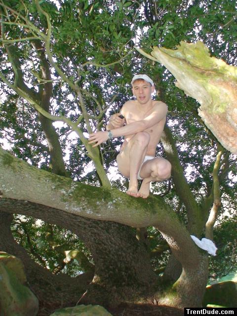 balancing barefoot in a tree