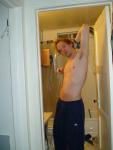 armpits and Addidas sweat pants, goatee
