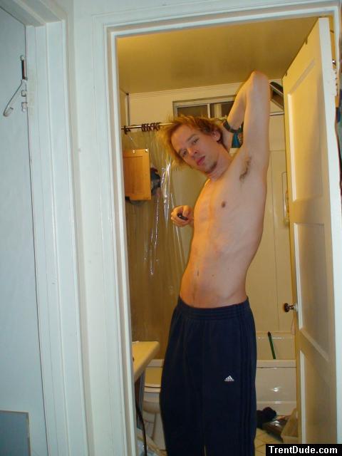 armpits and Addidas sweat pants, goatee