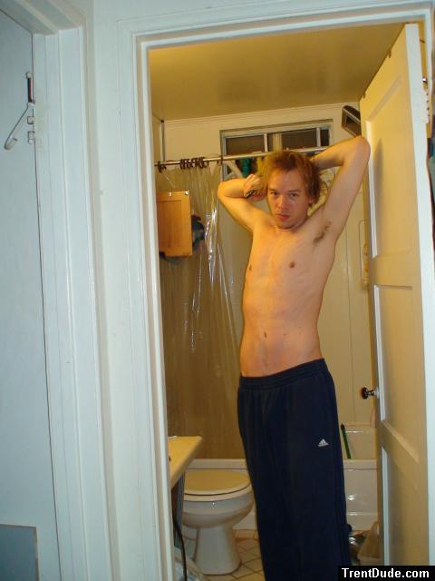 Showing his armpits in addidas Sweat pants