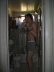 Grey boxer briefs in the bathroom