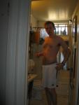 White Addiadas shorts over Jockey briefs