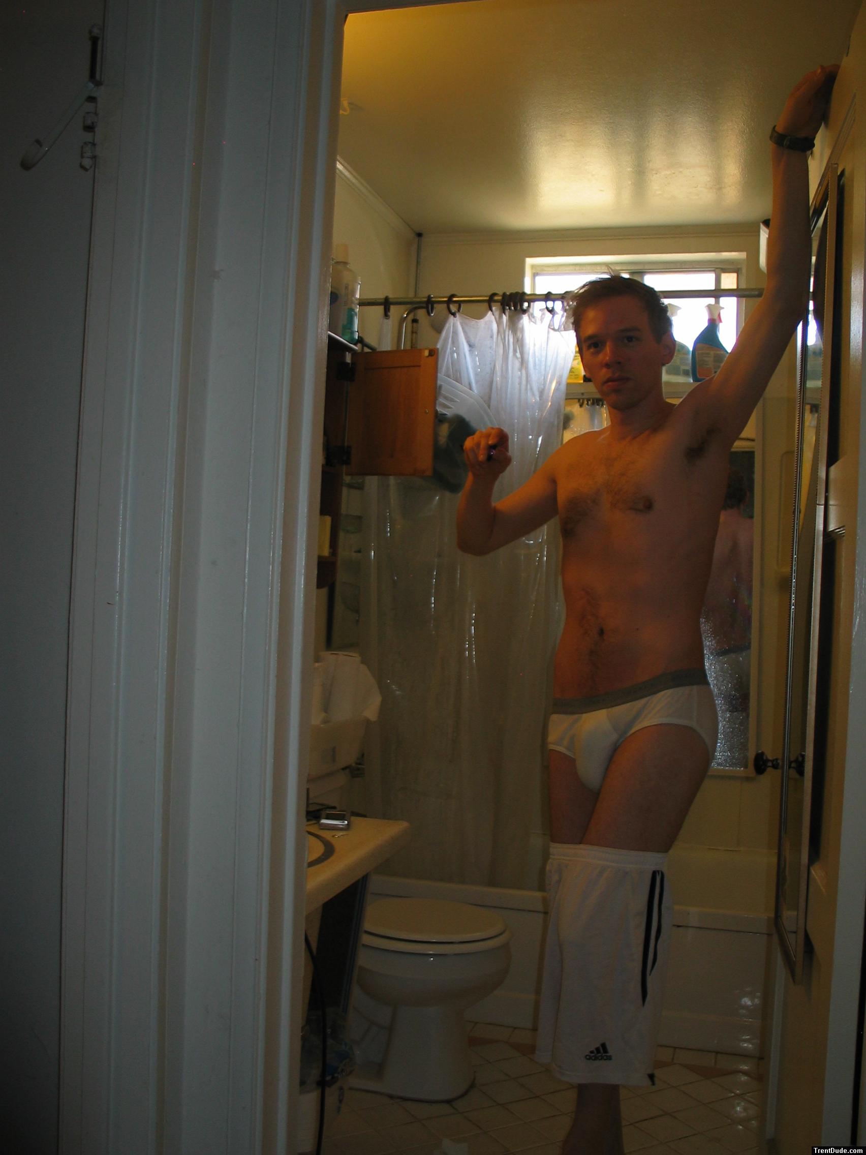 White Addiadas shorts and Jockey briefs