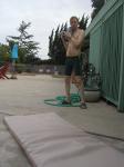 Green Nike jammers at the neighborhood pool