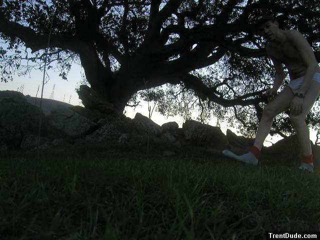 In tommy hilfiger underwear under a tree