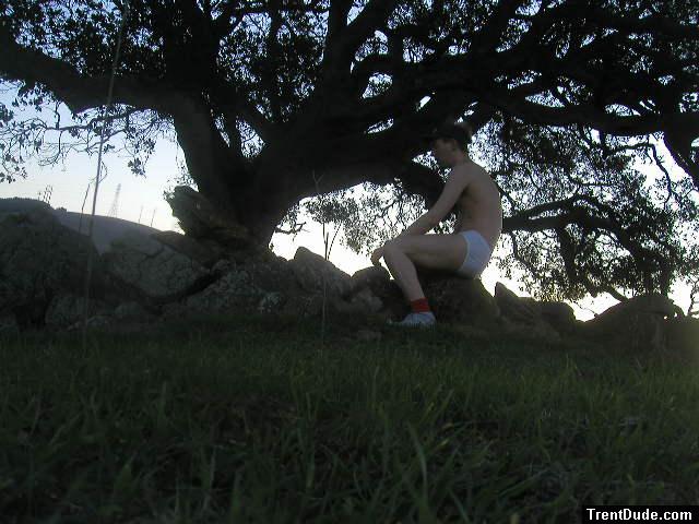 In tommy hilfiger underwear under a tree