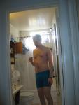 Blue boxer briefs (hairy chest)