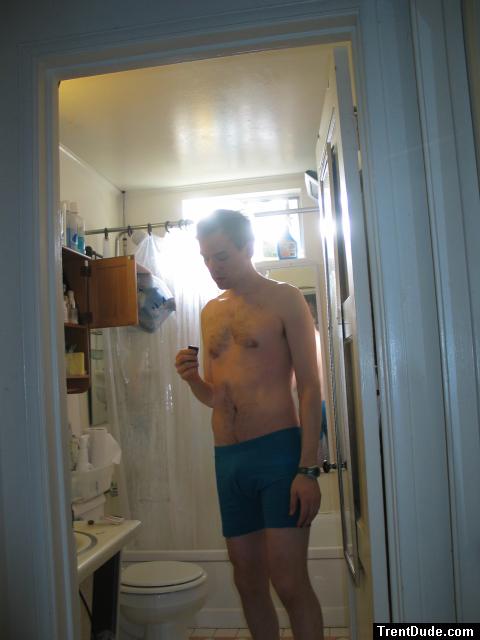 Blue boxer briefs (hairy chest)