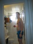 Blue boxer briefs (hairy chest)