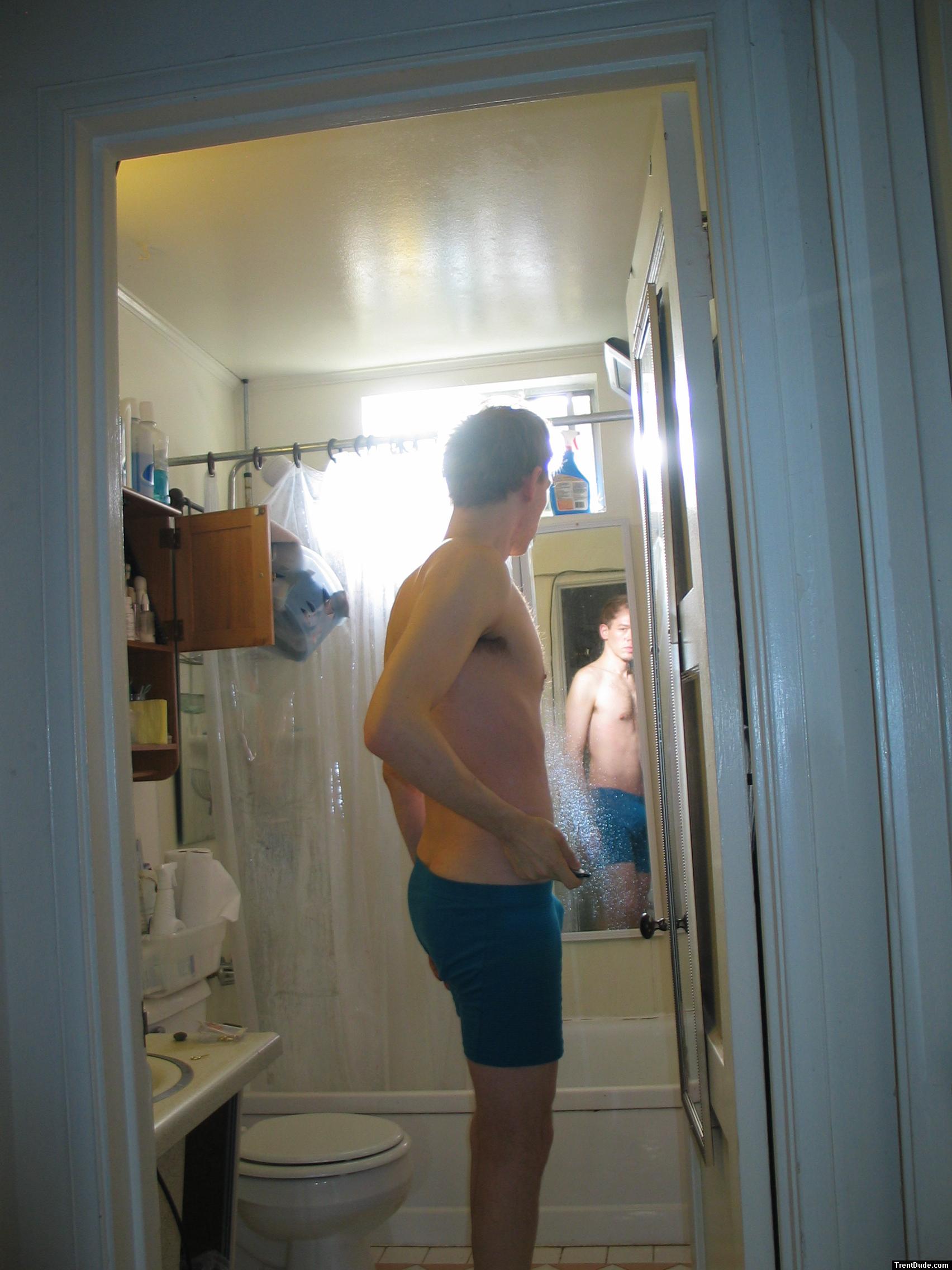 Blue boxer briefs (and mirror)