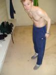 Hairy chest in sweats