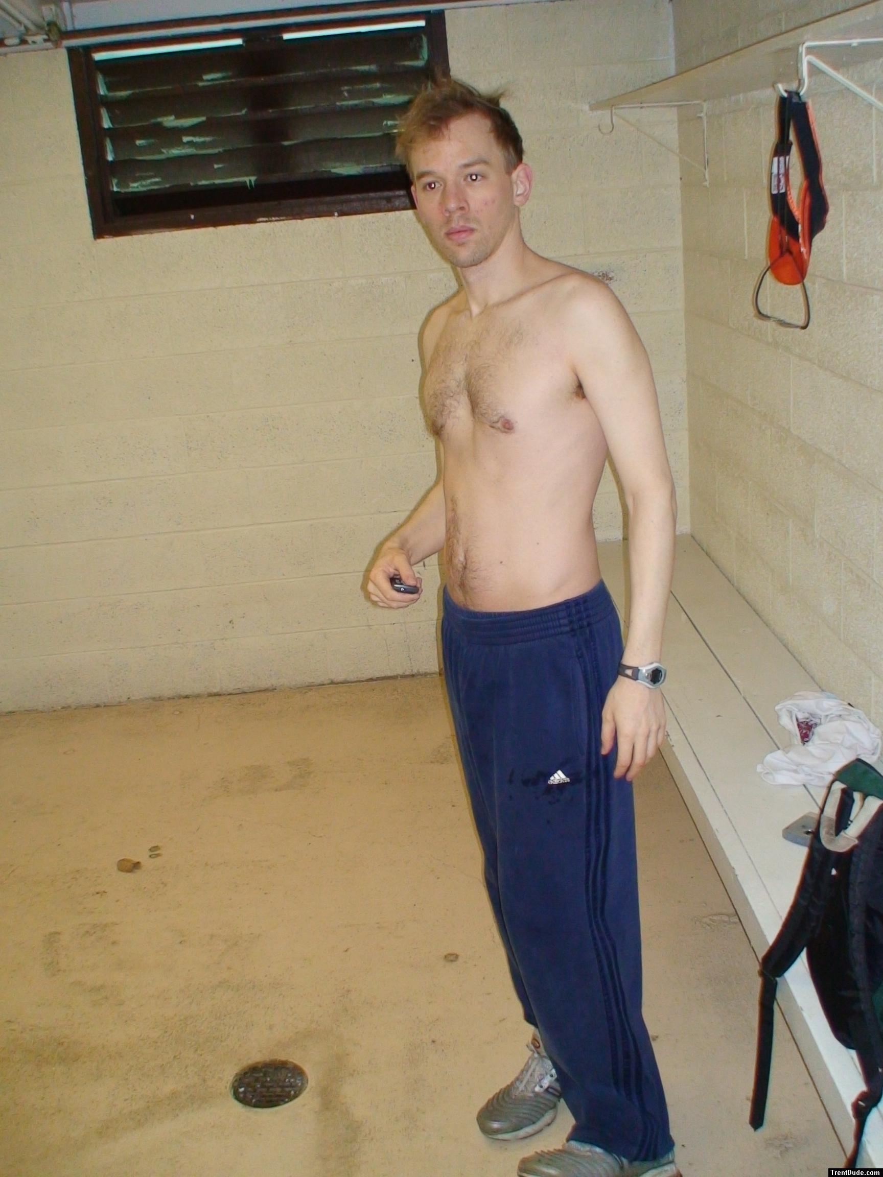 Hairy chest in sweats