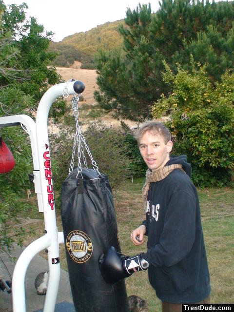 A punching bag and scarf